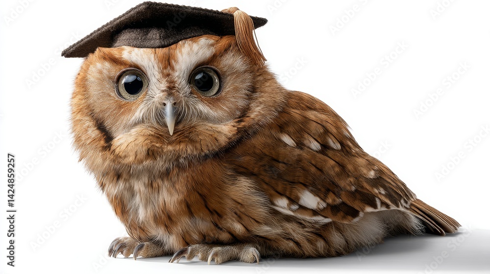 Naklejka premium Cute owl wearing mortarboard cap