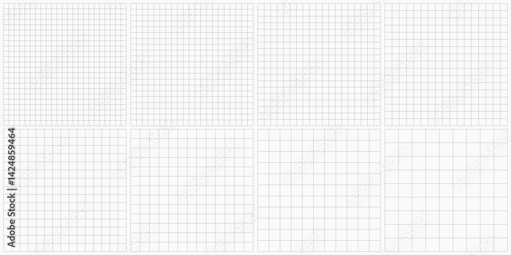 Set of square grid background with empty space. Design of square graph paper, school math sheet, grid paper sheet, notebook pattern, architectural graph paper. Vector illustration. Set of square grid background with empty space. Design of square graph paper, school math sheet, grid paper sheet, notebook pattern, architectural graph paper. Vector illustration.