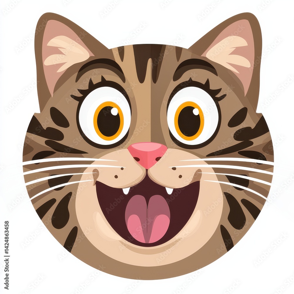 Fototapeta premium Cartoon illustration of a tabby cat with a playful and exaggerated expression