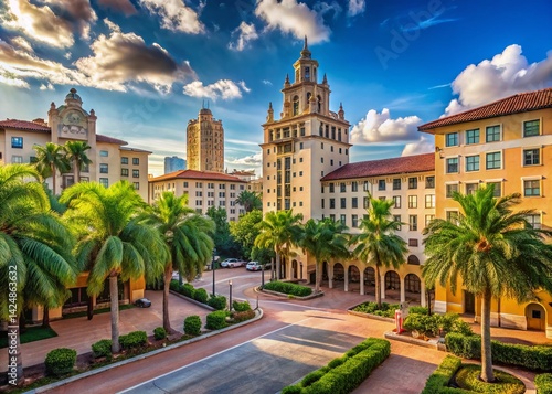 Wallpaper Mural Downtown Coral Gables Architecture:  Sunlit Streets & Spanish Revival Style Torontodigital.ca