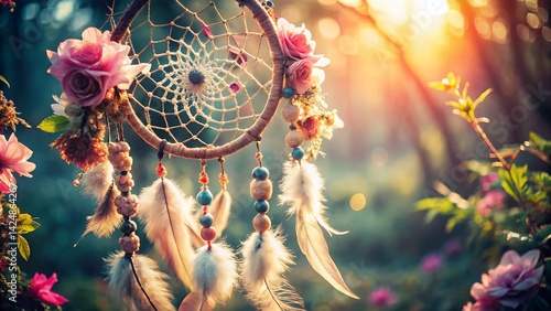 Dreamcatcher Flowers: Boho Chic Floral Arrangement with Feathers, Rule of Thirds Composition