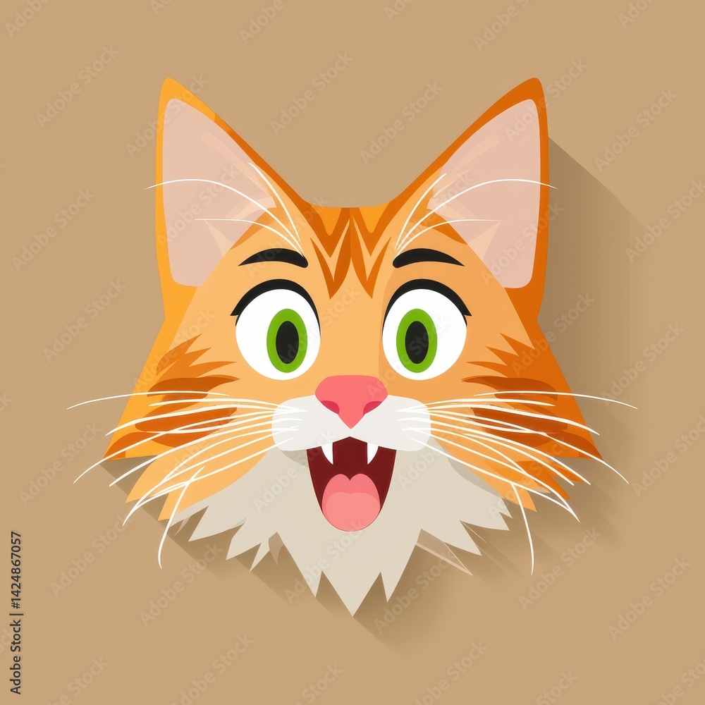 Fototapeta premium Cartoon illustration of an orange cat with a white muzzle and bright green eyes
