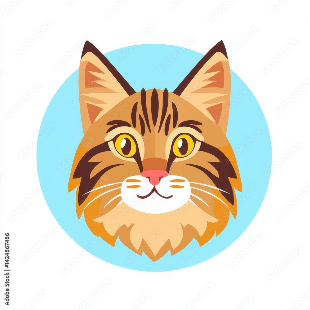 Fototapeta premium Cartoon illustration of an orange cat with brown stripes and yellow eyes