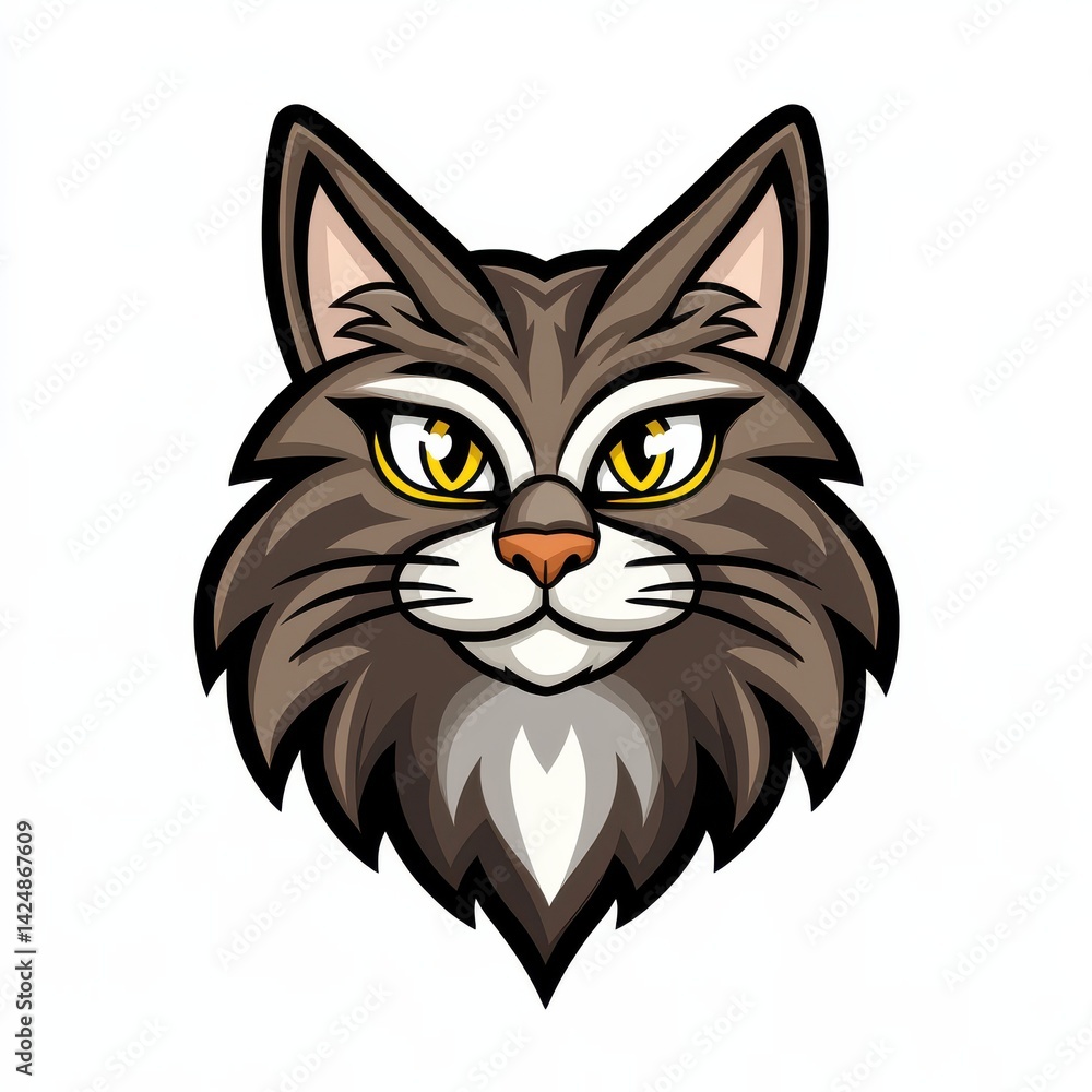 Obraz premium Illustration of a cat with yellow eyes and a lightning bolt pupil