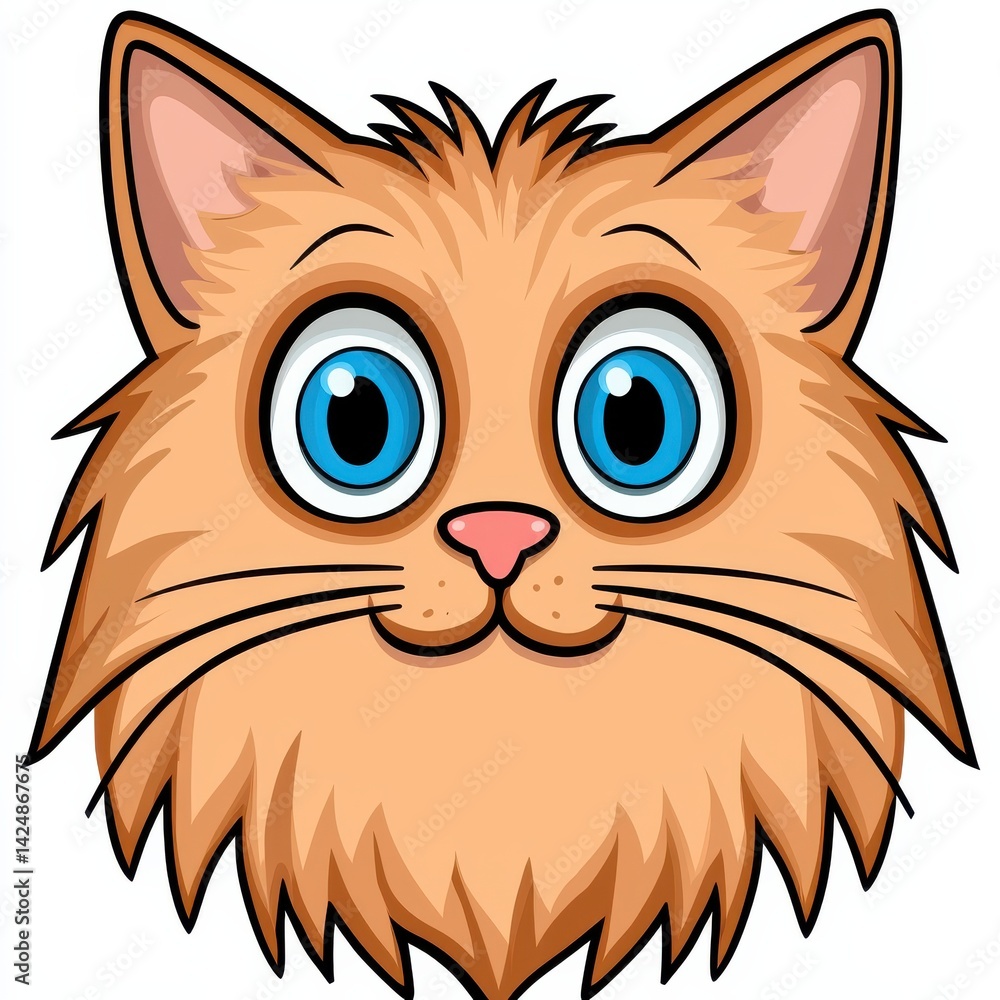 Fototapeta premium Cartoon illustration of a light brown cat with large blue eyes and pink nose