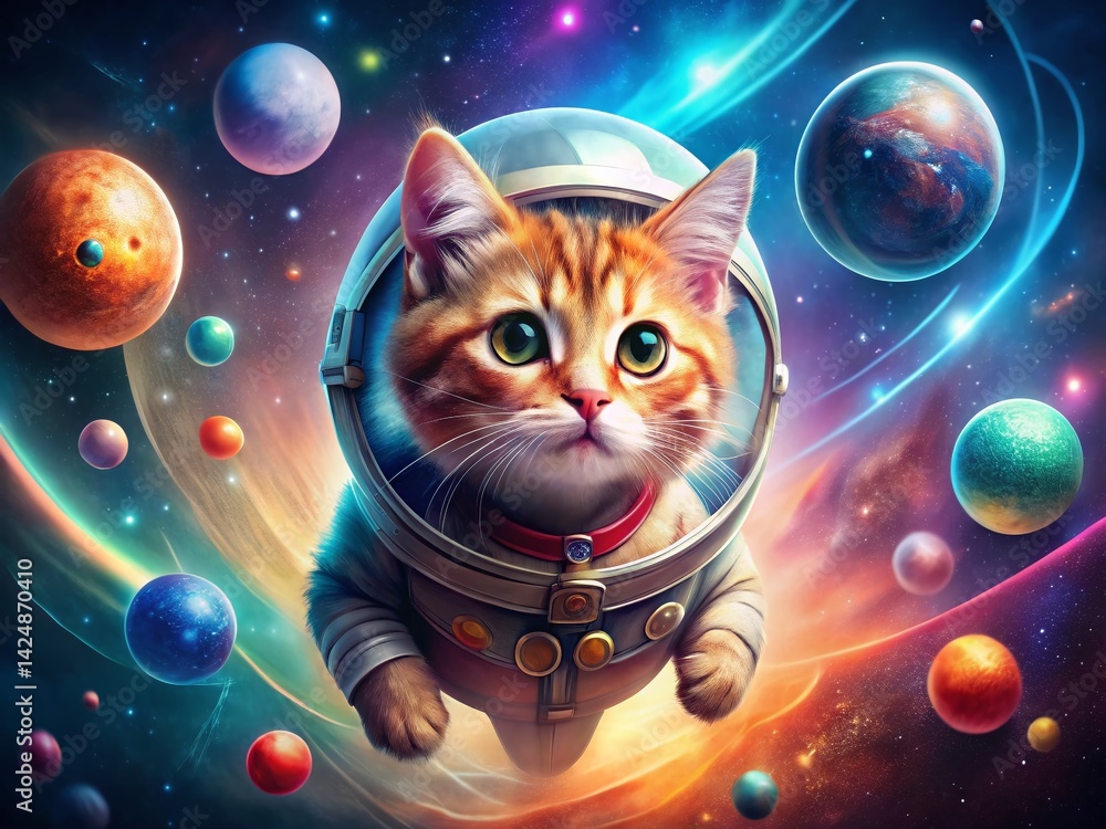 Funny Cat Meme Space Exploration: Adorable Kitten Astronaut in Zero Gravity Funny Cat Meme Space Exploration: Adorable Kitten Astronaut in Zero Gravity