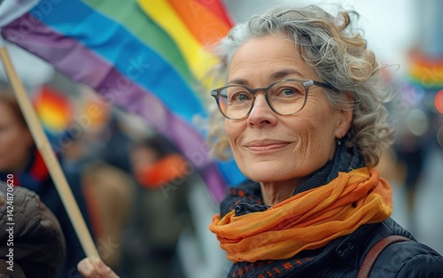 Woman in Glasses Smiling at a Pride Parade