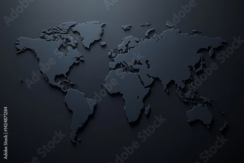 Black world map on black background