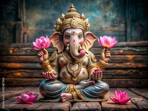 Ganesha, Hindu God, Sitting, Lotus Flower, Spiritual, Deity, Peaceful, Meditation, Indian Mythology, Religious Art