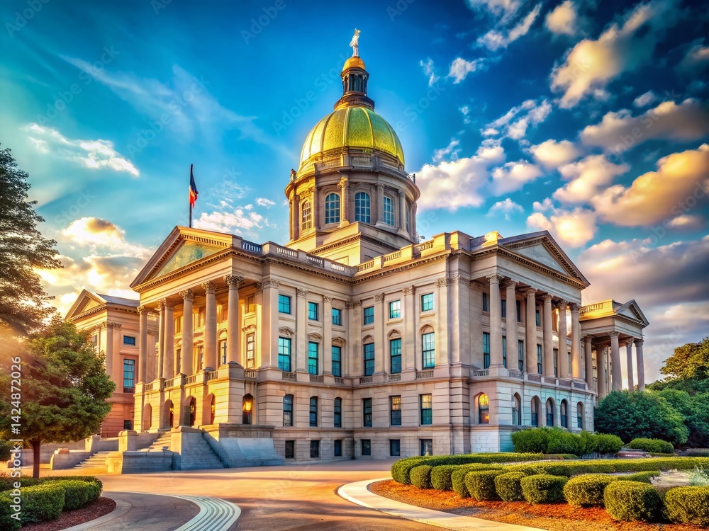 Naklejka premium Georgia State Capitol Building, Atlanta, Panoramic View, High-Resolution Stock Photo