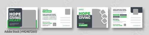 Donation charity postcard set template | Fundraiser event & Nonprofit campaign promotion | Humanitarian aid community