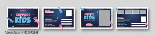 Donation kids charity postcard template set | Fundraiser event & Nonprofit campaign promotion | Humanitarian aid community