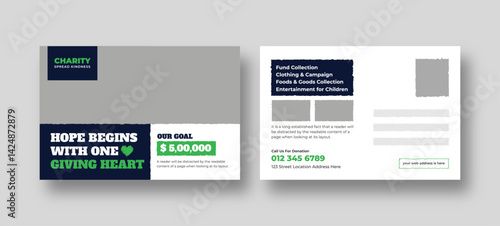 Donation charity postcard template | Fundraiser event & Nonprofit campaign promotion | Humanitarian aid community