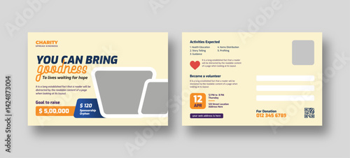 Donation charity postcard template | Fundraiser event & Nonprofit campaign promotion | Humanitarian aid community