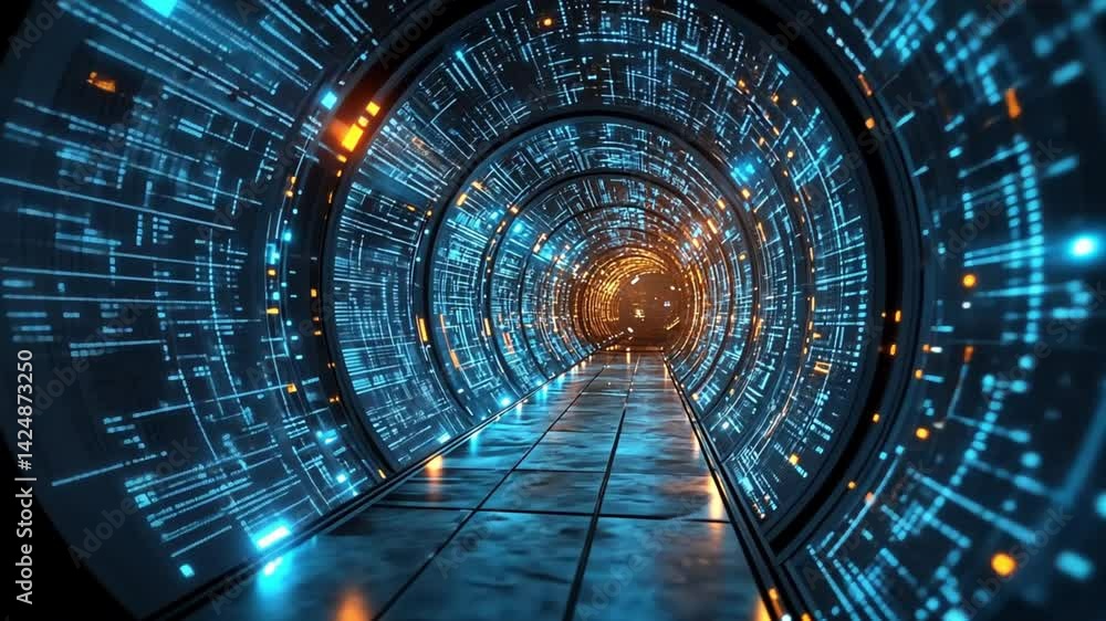 Futuristic Digital Tunnel: A Journey Through Cyberspace