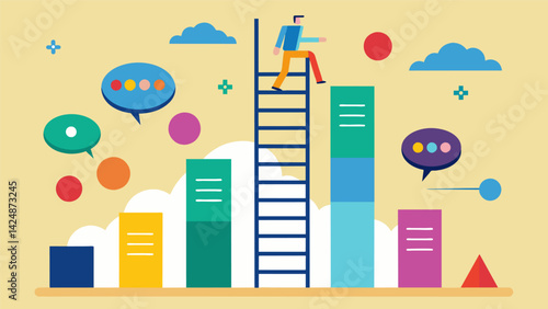 A colorful illustration of a ladder with different levels with prompts such as Write about your biggest fear and how you can overcome it on each rung..