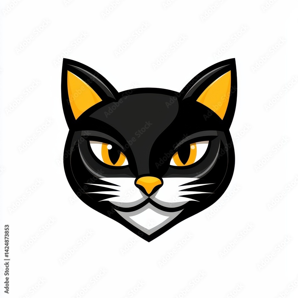 Cartoon illustration of a black cat with yellow ears, eyes, and nose Cartoon illustration of a black cat with yellow ears, eyes, and nose