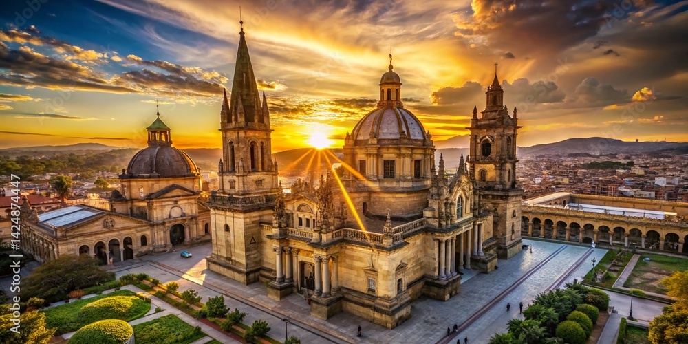 Naklejka premium Guadalajara Cathedral: Majestic Gothic Architecture at Sunset, Mexico