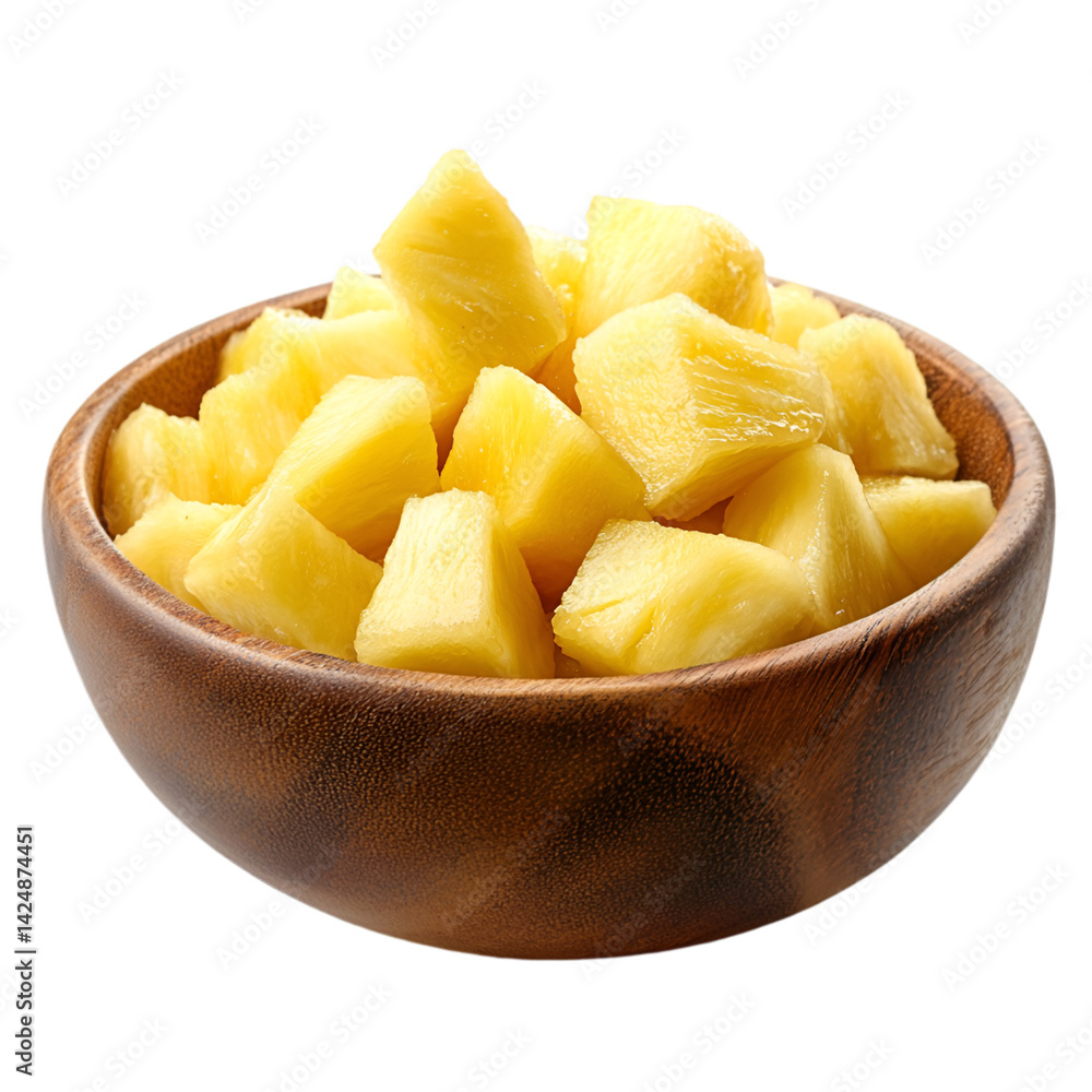 Fresh Pineapple Chunks in Wooden Bowl Tropical Fruit Dessert Fresh Pineapple Chunks in Wooden Bowl Tropical Fruit Dessert