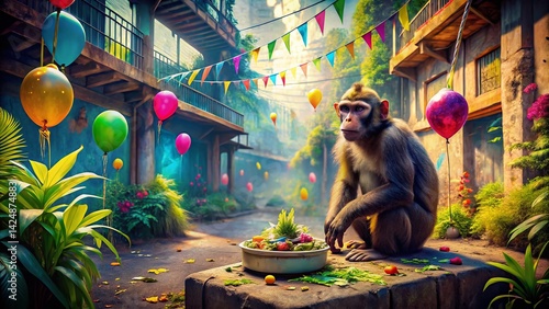 Happy Birthday Monkey: Urban Jungle Adventure Stock Photo