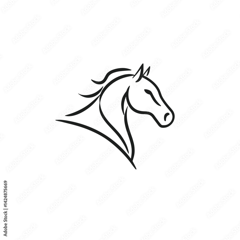 Fototapeta premium Minimalist Black Line Art of a Horse Head on Transparent Background 