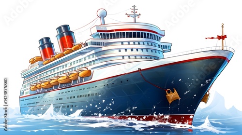 Cheerful cruise ship sailing with Santa hat for Christmas celebration at sea