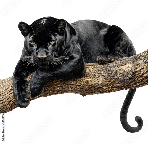 Majestic Black Panther Resting Gracefully on Tree Branch with Detail