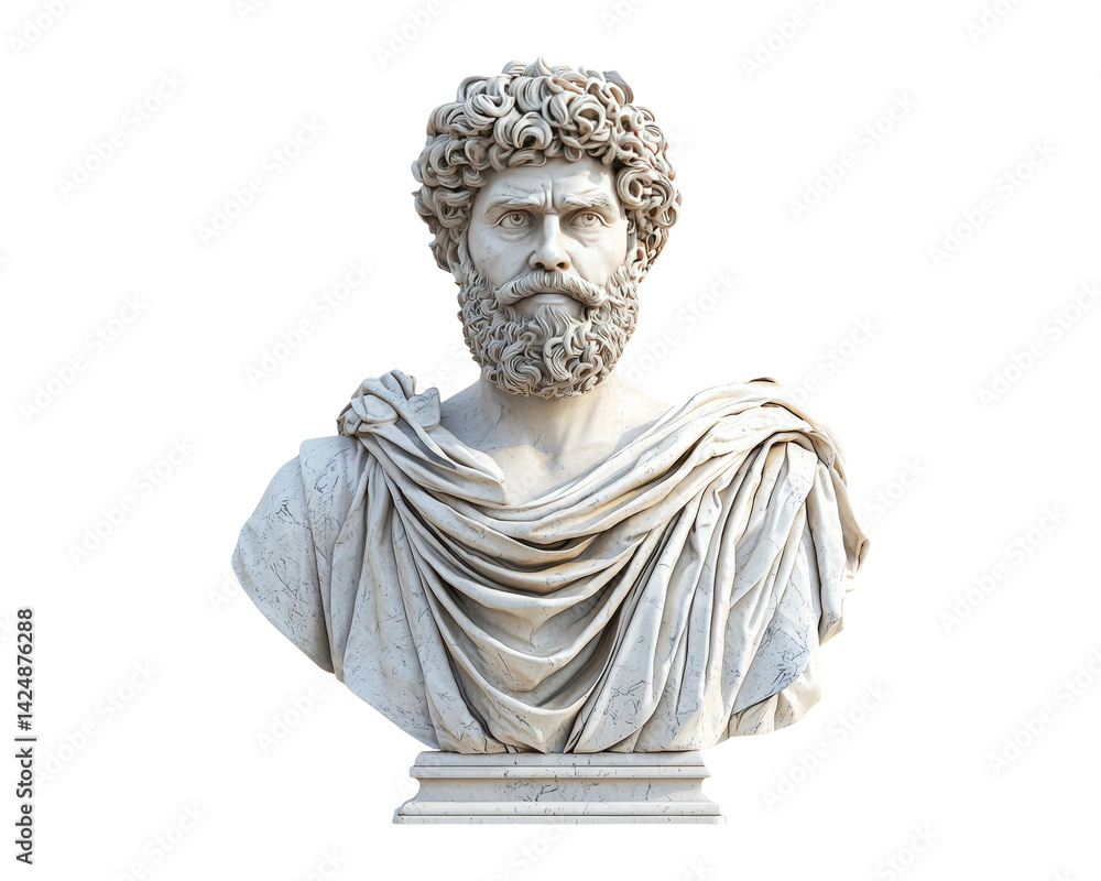Bust of a Roman Emperor Against Transparent Background
