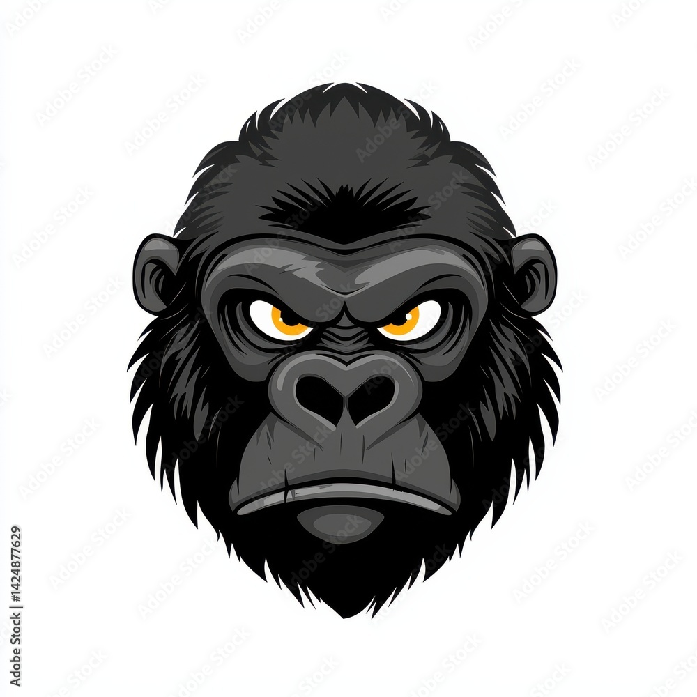 Obraz premium Illustration of a gorilla head with intense yellow eyes and bold outlines