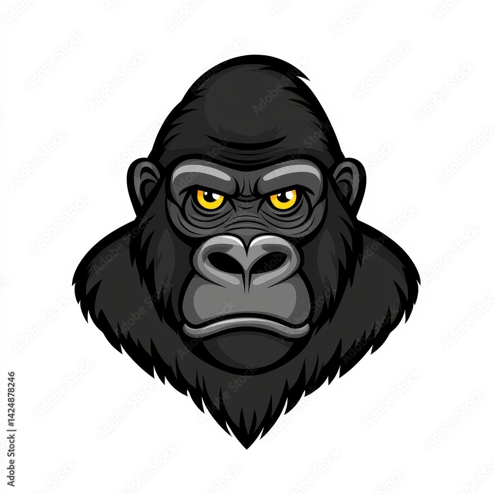 Obraz premium Illustration of a gorilla head with vivid yellow eyes and a serious expression