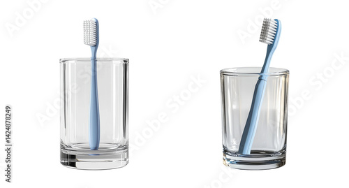 Obraz na płótnie Simple Blue Toothbrush Standing in Glass on Transparent Background w salonie