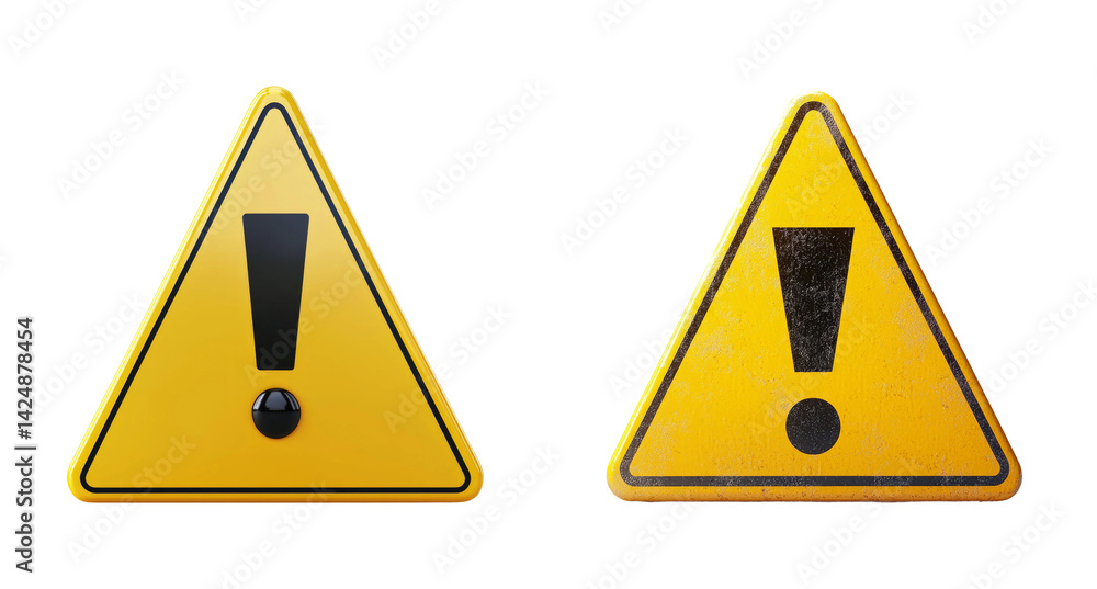 Warning Signs with Exclamation Mark on Transparent Background