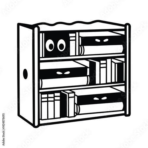 Bookcase with Glowing Eyes Silhouette