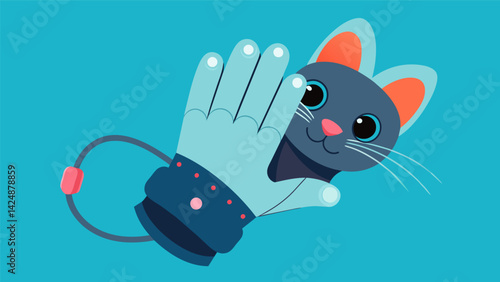 A touchsensitive glove that simulates a mouse or bird for cats to play with complete with realistic movements and sounds.. Vector illustration