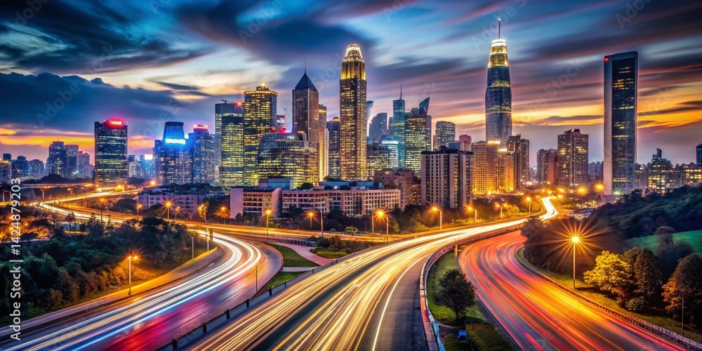Long Exposure Cityscape at Night, Illuminating a Million Dollar View Long Exposure Cityscape at Night, Illuminating a Million Dollar View