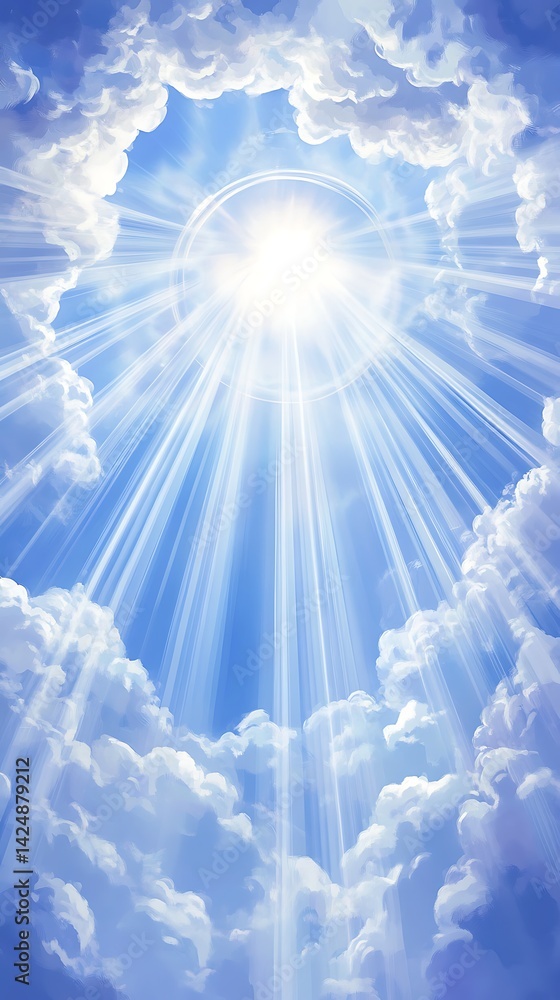 Fototapeta premium Heavenly light rays through clouds