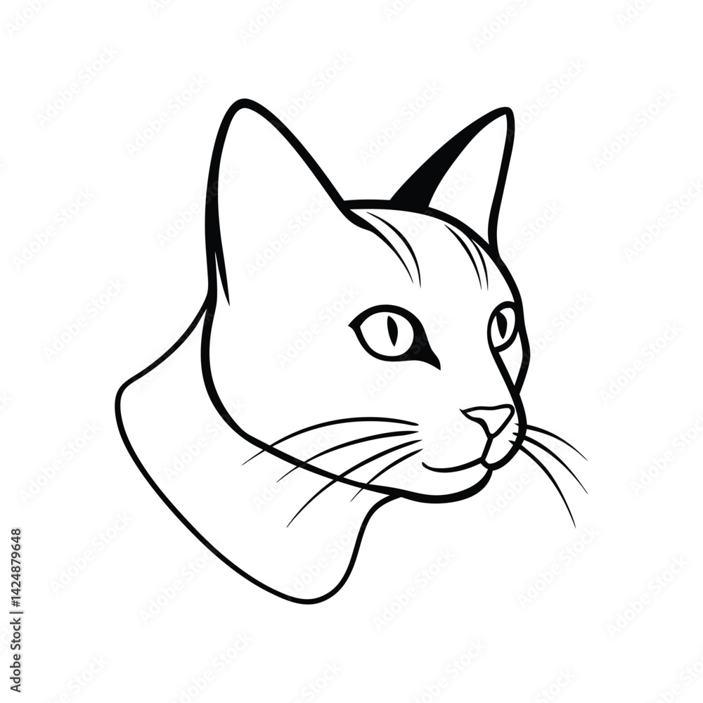 Obraz premium Cat Head Silhouette on White Background
