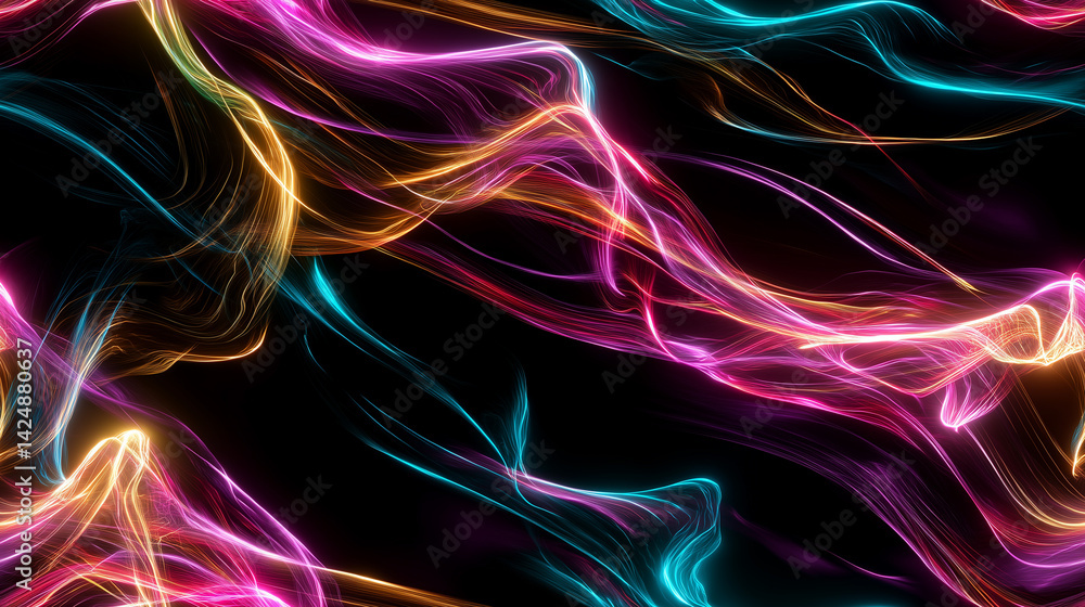 Fototapeta premium seamless pattern of Vibrant Flowing Neon Energy Lines Abstract