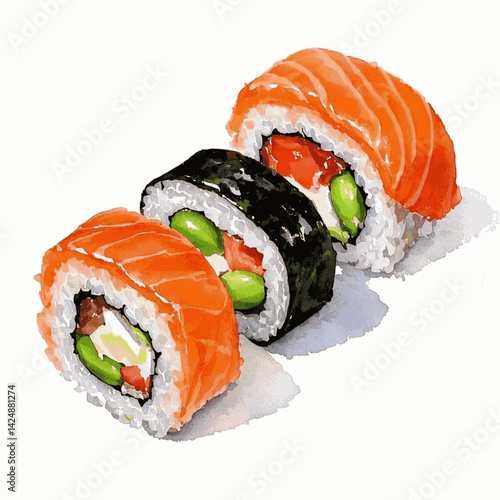 Wasabi flow sushi isolated watercolor vector illustration svg 