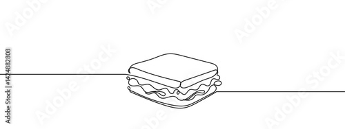 Continuous line, square sandwich Simple lines, transparent background, editable strokes.