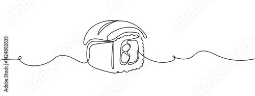 Continuous line sushi Japanese food Simple lines, transparent background, editable strokes.