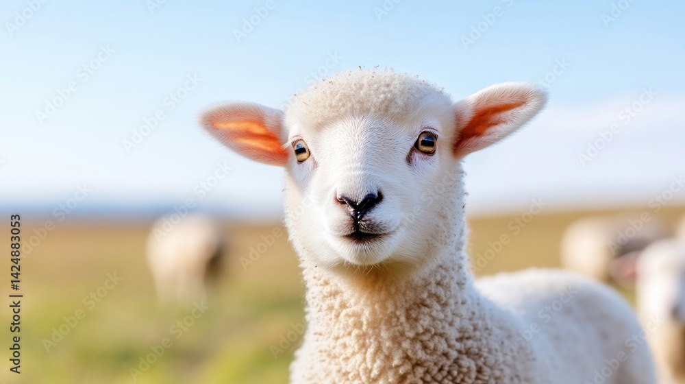 Obraz premium Innocent lamb in a grassy field