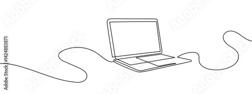 Continuous line laptop computer equipment Simple lines, transparent background, editable strokes.
