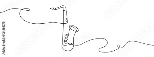 Continuous line saxophone musical instrument Simple lines, transparent background, editable strokes.