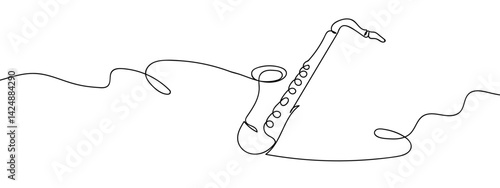 Continuous line saxophone musical instrument Simple lines, transparent background, editable strokes.