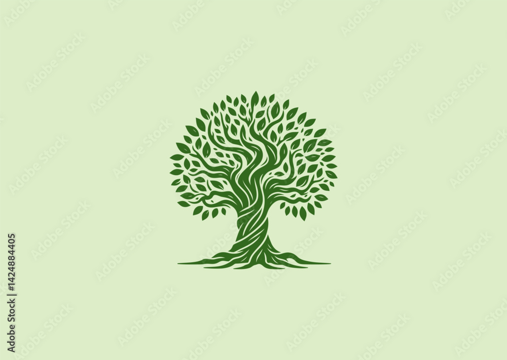 Obraz premium Banyan tree logo with deep roots and natural strength