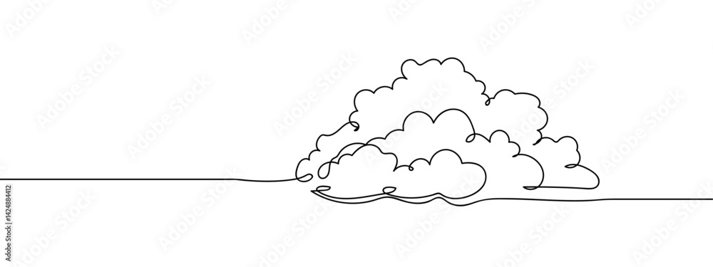 Fototapeta premium Continuous line, symbol, cloud Simple lines, transparent background, editable strokes.