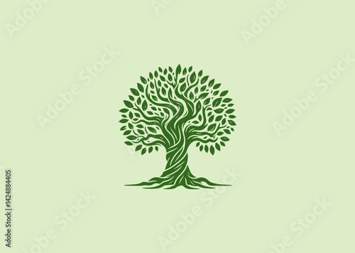 Banyan tree logo with deep roots and natural strength