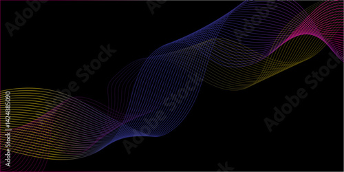 Abstract black background with colorful line. Modern template abstract design flowing particles digital frequency track equalizer. abstract wave line for banner, wallpaper background with wave design