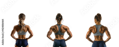 Obraz na płótnie Strong Female Athletes Showcasing Muscular Physiques on Transparent Background w salonie